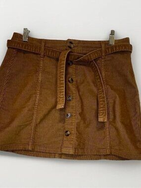 Mini Skirt Size 6 Tan Belted A-Line Button Front